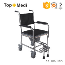 Topmedi Stainless Steel Commode Wheelchair with Pedal Locking Castors